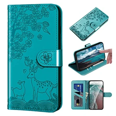 Image de Bartern Coque Apple iPhone SE 2020/SE 2022 Rabat,Housse 7/8,Wapiti(Cerf) et Fleurs Clapet Folio Etui avec Fonction Support Porte Carte,Elk Cuir PU Portefeuille Flip Cover Case.Or Rose