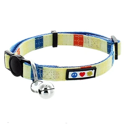 Image de Collier Multicolore pour Chat Pawtitas Pet avec Boucle de sécurité et grelot Amovible Chaton Bleu/Orange/Jaune
