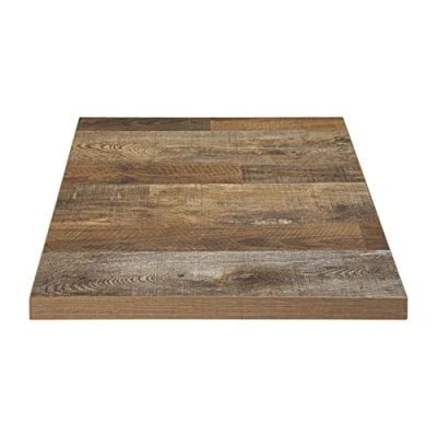 Image de Bolero Plateau de table carré pré percé 700 mm, effet bois vieilli, taille : 48(H) x 700(L) 700(P)mm, utilisation intérieure, résiste aux plaques chauffantes et réchauds jusqu&#039;à 180C, DR823