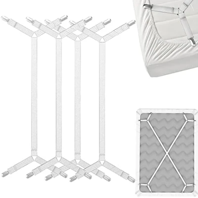 Image de FeelAtHome Drap de Lit Bretelles Porte Jarretelles Sangles Support Entrecroisées Blanc, 2 Ensembles (4 Sangles)