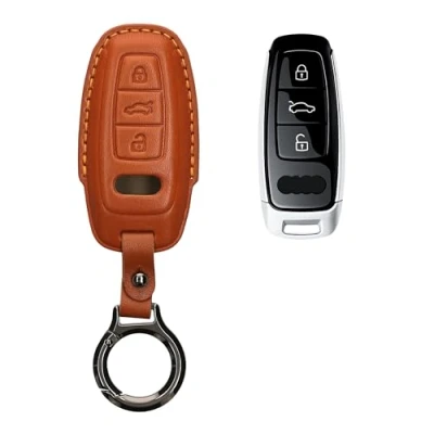 Image de kwmobile Accessoire Clef de Voiture Compatible avec Audi A6 A7 A8 Q7 Q8 Keyless 3 Bouton Coque clé en Cuir véritable Porte clés Marron