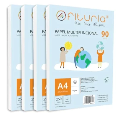 Image de Ramette de papier A4 90g avec 1000 feuilles blanches, multifonctionnel pour un usage scolaire et professionnel. Idéal imprimantes laser, à jet d’encre ou photocopieuses Ofituria