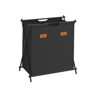 Image de SONGMICS Panier à Linge, Corbeille Trieur de Linge 115 L, 2 Sections, Structure en X Pliable, Organisateur Vêtements avec Étiquettes Personnalisables, Noir d&#039;Encre LCB120B01