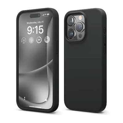 Image de elago Coque Silicone Liquide Compatible avec iPhone 15 Pro, Qualité Supérieure, Protection Intégrale [Structure Antichoc 4 Couches], Doublure Microfibre Douce Anti Rayures (Noir)
