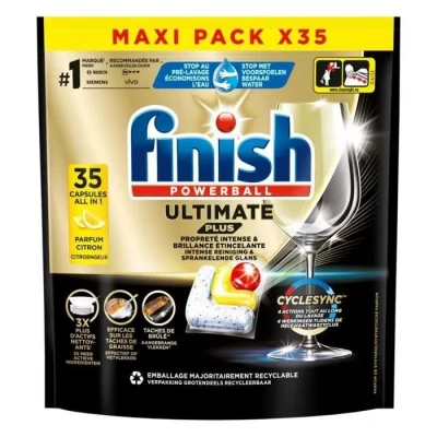 Image de Finish Ultimate Plus Pastilles Lave Vaisselle All in One Parfum Citron 35 Tablettes