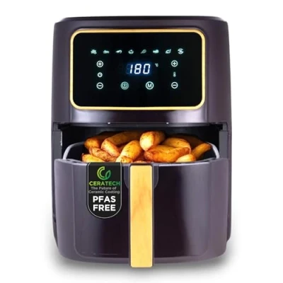 Image de BERGNER CHARCOAL Friteuse à air chaud SANS PFAS 1800W 6.9L 8 programmes de cuisson avec revêtement céramique Réglage la température 80 200C Minuterie jusqu&#039;à 30 min.