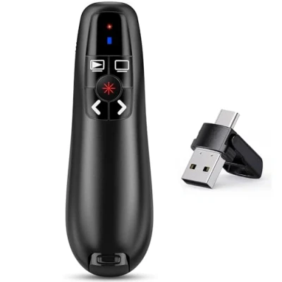 Image de 2 in 1 USB Type C Telecommande Ordinateur Powerpoint, 2.4GHz Presentation Cliqueur Zapette Powerpoint Pointeur Slide Présentateur Sans Fil pour PC Portable