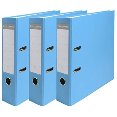 Image de Exacompta Réf. 918412SE Lot de 3 classeurs à levier dos 80mm format classer A4 extérieur en polypropylène / intérieur papier bleu clair