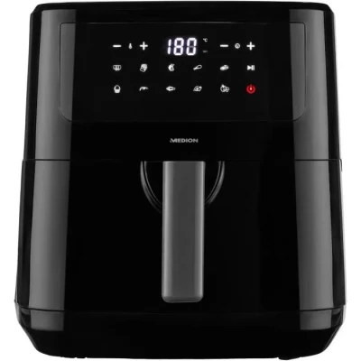 Image de MEDION Air Fryer P10 XL Duo (Double résistance, distribue la chaleur uniformément, capacité 6,8 L XXL, 2150 W, 9 programmes automatiques, ecran tactile digital, MD11750) noir