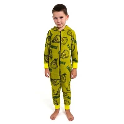 Image de The Grinch Combinaison à capuche pour garçons et filles enfants Pyjama manches longues Vert, vert une, 98 104