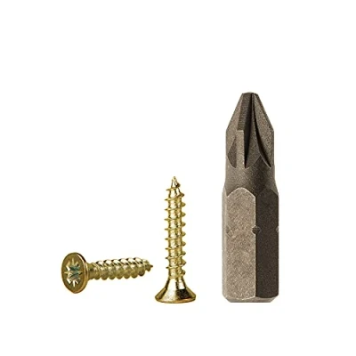 Image de Lot de 100 Vis à bois en acier zingué Jaune 2,5 x 12 mm pour panneaux d&#039;aggloméré universelles Pozi Drive PZ entièrement filetées, tête fraisée Pozidriv (100, mm)