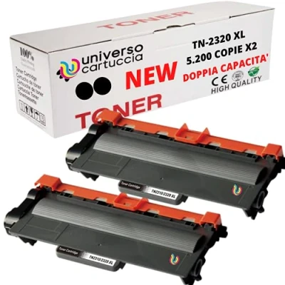 Image de Universocartuccia® Toner compatible TN2320 XL, Brother 5200 copies, pour MFCL2700DW / MFCL2700DN MFCL2720DW MFCL2740DW DCPL2500D HL2300D HL2340DW HL2365DW/ HL2370 DN 2 x XL