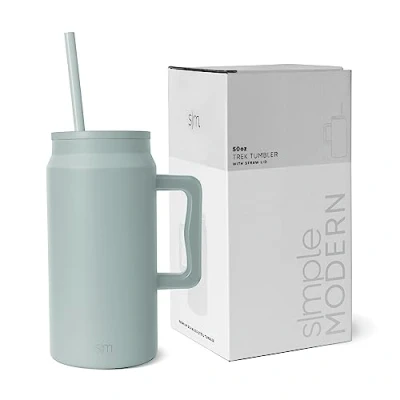 Image de Simple Modern Gobelet Thermique avec Poignée et Paille Grande Carafe d&#039;Eau Isolée en Acier Inoxydable Cadeaux pour Femmes Hommes Trek Collection 1480ml Sea Glass Sage
