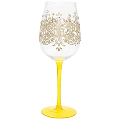 Image de Maturi Verre à vin peint la main, motif floqué doré, 400 ml, boîte cadeau