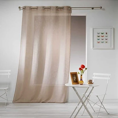 Image de Douceur d&#039;Intérieur Haltona Panneau A Oeillets Effet Lin Tisse Polyester, Noisette, 280x140 cm