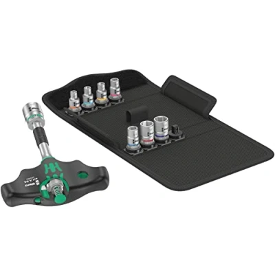 Image de Wera 05057474001 Kraftform Kompakt 400 RA Imperial Set 2, Tournevis adaptateur à poignée en T avec fonction cliquet et jeu de douilles, 9 pièces