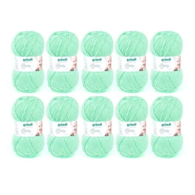 Image de Fil Gründl Baby uni (fil spécial bébé pour tricot &amp; crochet, certifié OEKO TEX® robuste et facile d&#039;entretien, 70 % acrylique 30 polyamide, 50 g / 150 m, aiguilles n 3 ½ à 4 ½, 10 x g), Mint