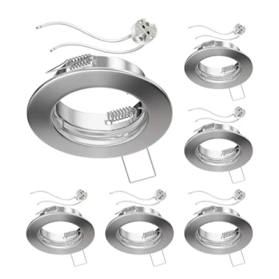 Image de ledscom.de 6 cadres d&#039;encastrement au plafond FERE Cadre chromé mat (LED/Halogène/MR16/50mm) incl. douille GU5.3
