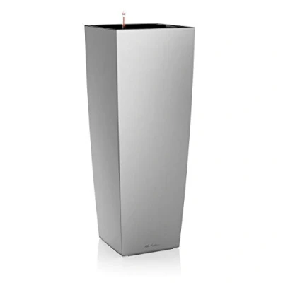 Image de Lechuza Pot de Fleurs d&#039;Interieur Premium Cubico Alto Réserve d&#039;Eau Intégrée Coloris Argent 40 x 105 cm