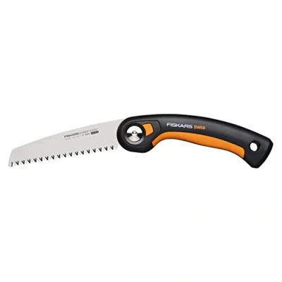 Image de Fiskars Plus Scie Pliaple, pour Troncs et Branches épais, 3 positions de Coupe, lame Power Tooth tranchante, Denture grossière, Longueur la : 15 cm, Noir/Orange, SW68, 1067552