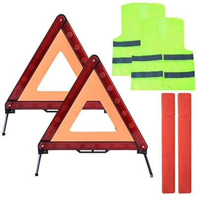 Image de LJHOME Lot de 2 triangles signalisation pliables et gilets sécurité réfléchissants