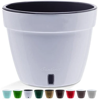Image de Santino ASTI Pot de Fleurs à Arrosage Automatique 30 CM Auto Arrosant avec Indicateur Niveau d&#039;eau pour Toutes Les Plantes D&#039;intérieur (Ø cm, H 23 12L Blanc/Noir)