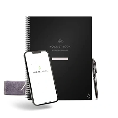 Image de ROCKETBOOK Planificateur académique intelligent réutilisable format A4, carnet numérique pour étudiants et enseignants, journal universitaire quotidien, hebdomadaire, mensuel, 13 types de pages,