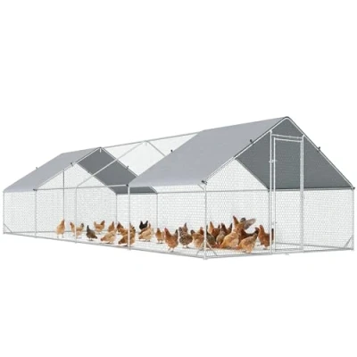 Image de PawHut Enclos poulailler chenil volière extérieur 24 m² Parc grillagé dim. 3L x 8l 2H m Espace Couvert Acier galvanisé