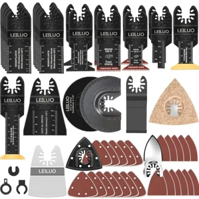 Image de LEILUO Kit d&#039;accessoires oscillant multitool 112 pièces Pour couper poncer et jointoyer Lames de scie oscillantes universelles avec sac rangement Compatible DeWalt Dremel Makita plus
