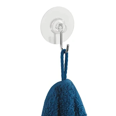 Image de WENKO Crochet en nickel Static Loc rond transparent, fixation sans perçage de trous, set 4 crochets muraux pour le rangement à portée main des serviettes, Ø 3,8 x 2,1 cm