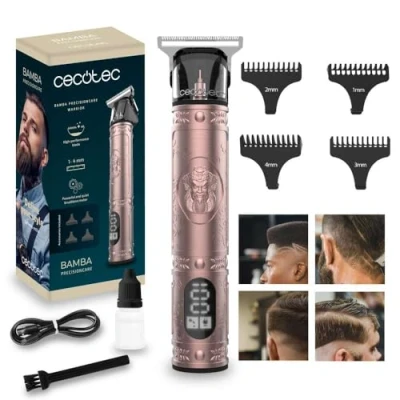 Image de Cecotec Tondeuse et Profilateur Professionnel Bamba PrecisionCare Warrior. Lame Aiguisée à Hautes Performances, 4 Peignes de Guidage 1 MM, Autonomie 120mins, Design Ergonomique