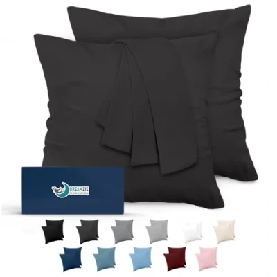 Image de Dreamzie Taie Oreiller 80x80 Lot de 2 en Microfibre Certifiée Oeko Tex Housse Coussin Douce Et Brossée, Toucher Peau Pêche Gris Foncé