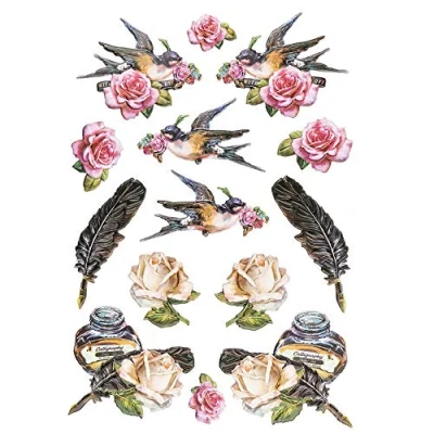 Image de Ideen mit Herz Feuille d&#039;autocollants 3D En relief Gaufrage de qualité supérieure avec effet DIN A4 différents motifs (salutations roses vintage 1)