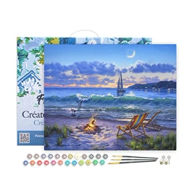 Image de Figured&#039;Art Peinture par Numéro Adulte avec Cadre Vue sur la plage Activité Manuelle Kit de Loisir Créatif DIY d&#039;Art Complet 40x50cm toile tendue châssis