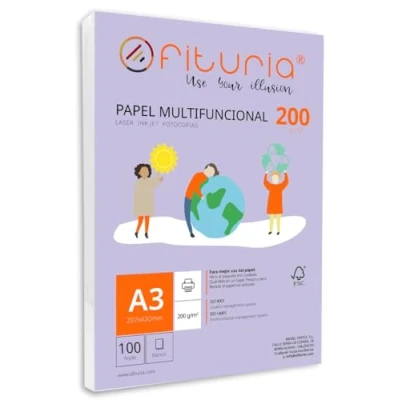 Image de Ramette de papier A3 200g avec 100 feuilles blanches, multifonctionnel pour un usage scolaire et professionnel. Idéal imprimantes laser, à jet d’encre ou photocopieuses Ofituria