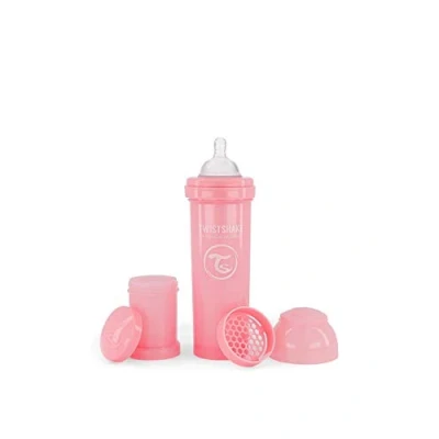 Image de Twistshake Biberon en Plastique avec Valve Anti Colique pour Bébé Tétine Souple Silicone Débit Vite, Forme de Sein, Sans BPA, 330 ml, 4 Mois et +, Rose Pastel