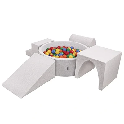 Image de KiddyMoon Aire De Jeux en Mousse avec Rond Piscine À Balles (200 Balles) Fosses Boules pour Enfants Jouets Parcours Obstacles, Fabriqué UE, Gris Clair: Jaune/Vert/Bleu/Rouge/Orange