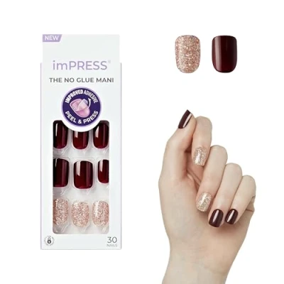 Image de KISS impress Kit de manucure à presser, technologie PureFit, ongles courts aucun autre, comprend un tampon préparation, une mini lime, bâton cuticules et 30 faux pré collés