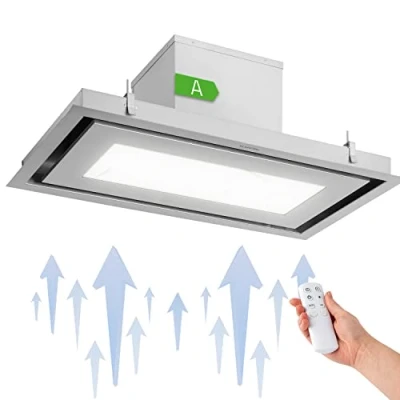 Image de Klarstein Remy Brilliant Edition Hotte îlot, 618 m3/h, 230 W, télécommande, lampe LED: 3 niveaux de luminosité jusqu&#039;à 6500 Kelvin, filtre à graisse, extraction et recyclage d&#039;air 90 cm, argent