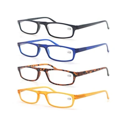 Image de MODFANS Lot de 4 Lunettes Lecture Homme Femme,Lunettes Loupe Monture Legere Branches a Ressort,Lunettes Vue Rectangle