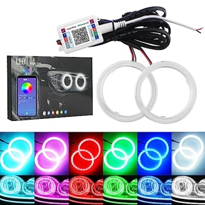Image de Qasim 1 Paire 60MM Angel Eyes RGB LED COB Anneau de Halo Yeux d&#039;ange Universel pour DRL Phare Voiture Moto Lampe d&#039;Avertissement avec Couverture Contrôle Bluetooth Mobile APP 12V