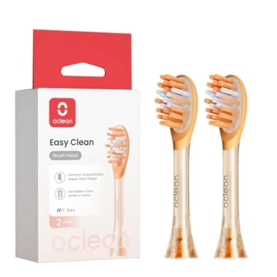 Image de Oclean Easy Clean Têtes de rechange, Lot 2, brosse pour la à dents électrique Ease, Caoutchouc souple avec poils souples, gratte langue, Orange