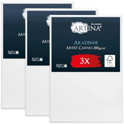Image de Artina Set de 3 Canvas Toile Peinture 40x60 cm Tableau Châssis Entoilés en Bois FSC© a Peindre Blanche 100% Coton 280g/m² Toiles à Stable Akademie