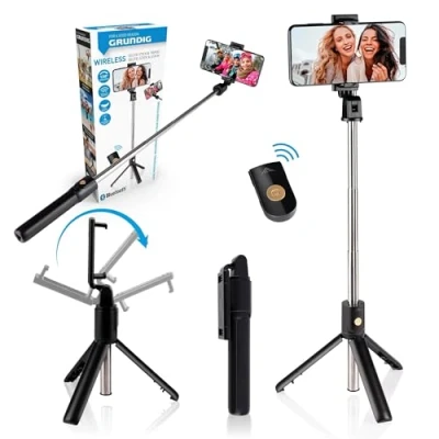 Image de Grundig Perche à Selfie et Trépied Smartphone avec Télécommande Bluetooth Smartphones de 58 100 MM Extensible 19 70 CM Plastique Noir