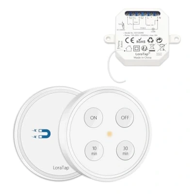 Image de LoraTap Kit Interrupteur Sans Fil, Avec Minuterie 10min 30min, Va et Vient Parallèle, Récepteur 2500W, Emetteur Radio 868Mhz, Commutateur Mural Pour Eclairage VMC