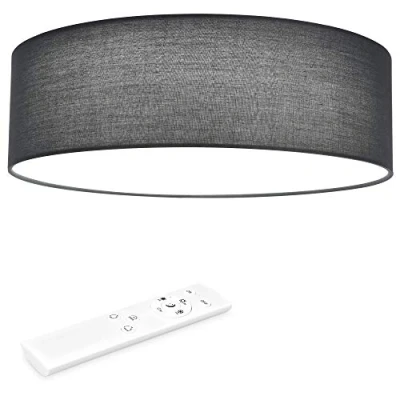 Image de Navaris Plafonnier LED 12W Rond 32cm Ø Design Tissu Gris Foncé Lumière Variable avec Changement de Température Couleur et Télécommande