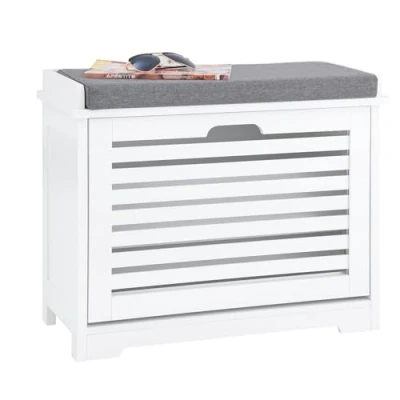 Image de SoBuy Banc Chaussures, Rangement pour Armoire à Meuble d&#039;entrée, Coffre avec 1 Abattant et Coussin, Entrée, Couloir, Chambre Salon, Blanc, L60xP29xH49 cm, FSR184 K W