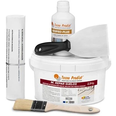 Image de M REPAR sols par Tecno Prodist (2,5 Kg + Kit) Mortier de réparation en béton ou ciment, même avec circulation routière (où passent des véhicules 2 heures) Accessoires d&#039;application