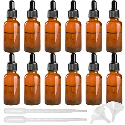 Image de INHEMING 30ml Flacon Compte gouttes en Verre,Marron Verre Vides avec Pipettes, pour les Huiles Essentielles,Aromathérapie,Liquide Chimique(2 et 2 Entonnoirs) 12 Pcs