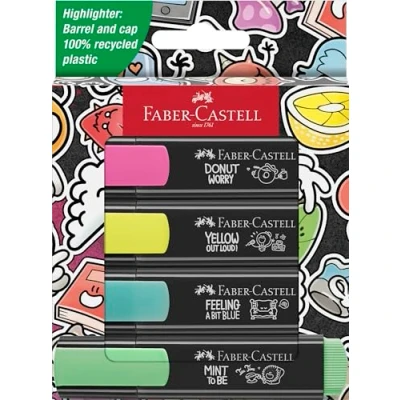 Image de Faber Castell 254690 Set de surligneurs Graffiti, 4 lumineux à pointe biseautée longue durée, largeur trait 1 5 mm, rechargeable